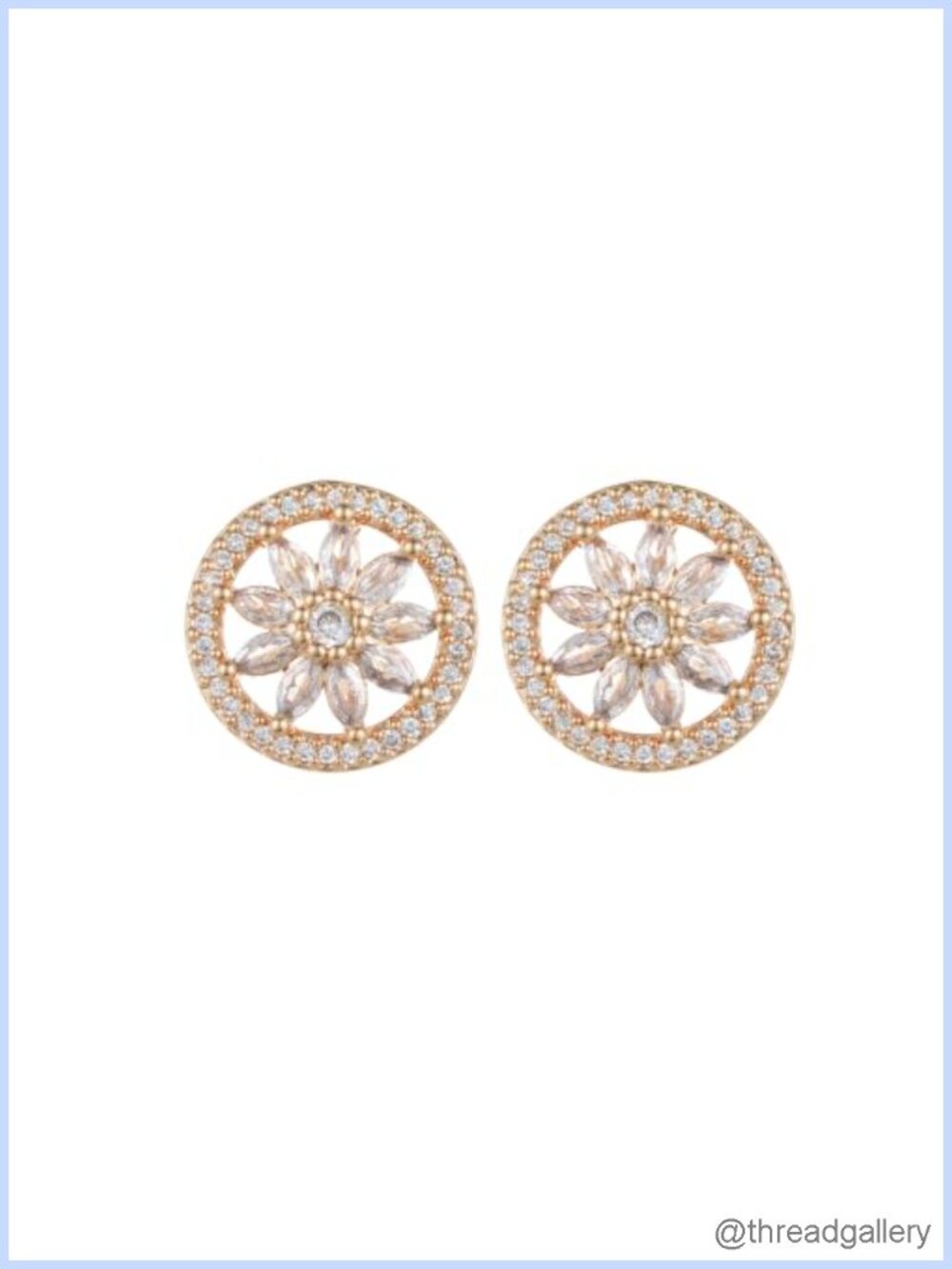 14k Gold Plated Round Cubic Zirconia Petals Stud Earrings Gift Box